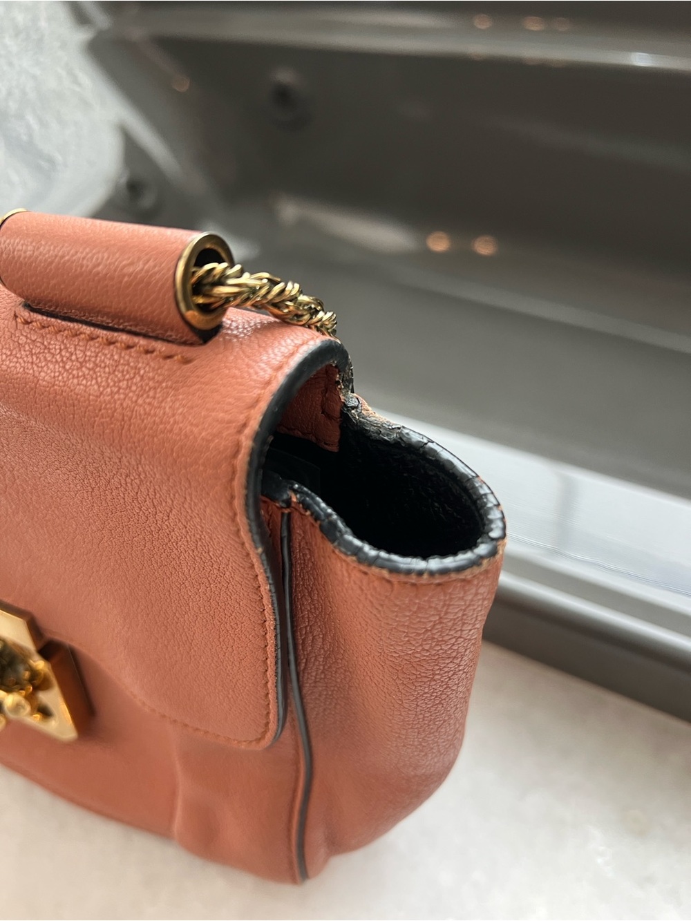 Authentic Chloe Elsie shoulder/crossbody bag with Gold Hardware, rust-clay color - Picture 3 of 13